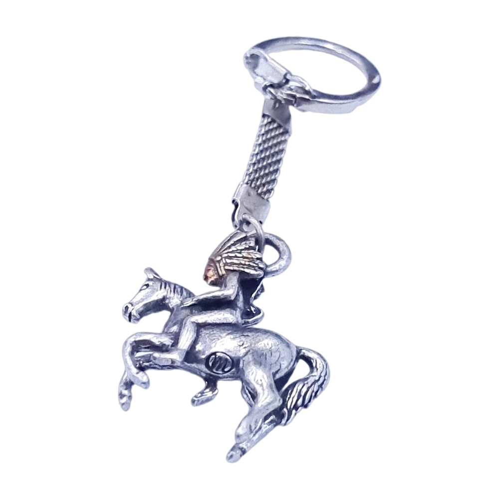 Silver Tone Horse & Rider Keychain Charm • Equestrian Western